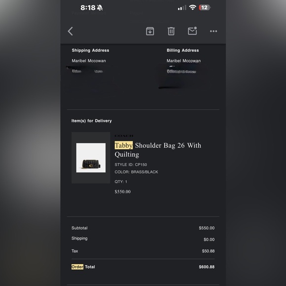 Coach tabby shoulder bag 26 with quilting - Picture 7 of 7